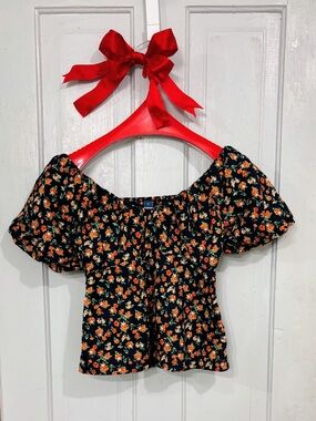 Old Navy XS Floral Puff Sleeve Smocked Square Neck Blouse Cottagecore